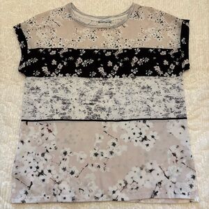 Zara Unique Floral Cream, Black, Blush Cap Sleeve Tunic, Small